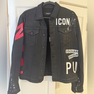 LIMITED EDITION! DSQUARED2 Black Denim Jacket with Red and White Accents